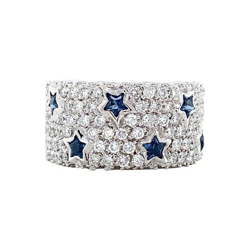 Witgouden ring met diamant en saffier 18 karaat, Sieraden, Tassen en Uiterlijk, Ringen, Zo goed als nieuw, Goud, Verzenden