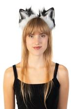 Haarband Furry Oortjes Zwart Wit Kat Poes Vos Diadeem Dons D, Ophalen of Verzenden, Nieuw, Carnaval, Accessoires