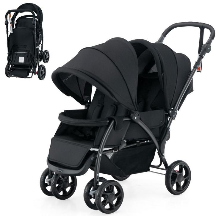 2dekans | coast Opvouwbare Dubbele Kinderwagen – Zwart – 123, Kinderen en Baby's, Kinderwagens en Combinaties, Zo goed als nieuw