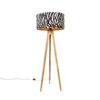 Vintage vloerlamp hout kap zebra dessin 50 cm - Tripod, Huis en Inrichting, Nieuw, Overige materialen, 100 tot 150 cm, Landelijk