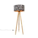 Vintage vloerlamp hout kap zebra dessin 50 cm - Tripod, Huis en Inrichting, Lampen | Vloerlampen, Nieuw, Overige materialen, Landelijk
