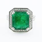 Ring Platina -  6.23ct. tw. Smaragd - Diamant