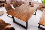 Massief houten eettafel GENESIS 200cm bruin gevlamd acacia, Huis en Inrichting, Tafels | Eettafels, Ophalen of Verzenden, Nieuw