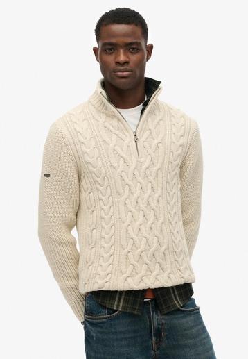 -20% Superdry  Superdry Gebreide cable trui zip ecru  maat beschikbaar voor biedingen