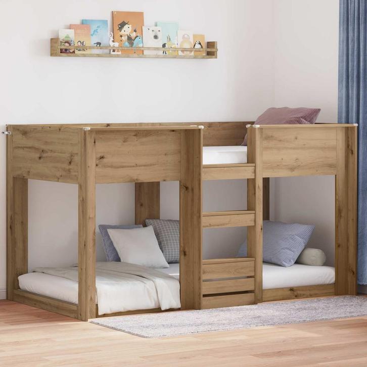 vidaXL Bunk Bed voor Kinderen Artisan Eiken 90 x 200 cm, Huis en Inrichting, Slaapkamer | Bedden, Bruin, Nieuw, Hout, Verzenden