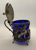 Suikerpot - .800 zilver - met kobaltblauw glas