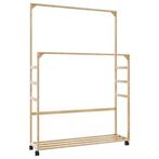 vidaXL Kledingrek met schappen en wielen 90x35x155 cm bamboe, Kleding | Dames, Kledingrekken, Verzenden, Nieuw