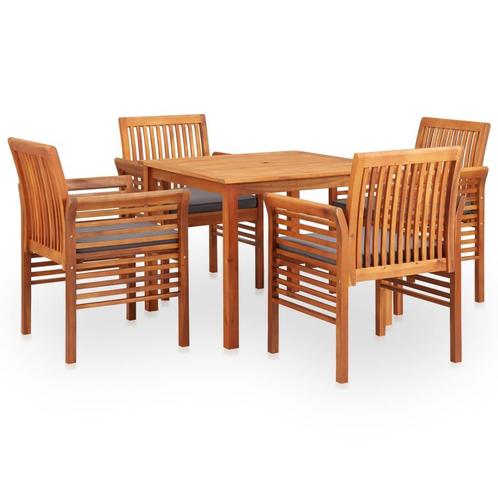 vidaXL 5-delige Tuinset met kussens massief acaciahout, Tuin en Terras, Tuinsets en Loungesets, Tuinset, Nieuw, 4 zitplaatsen