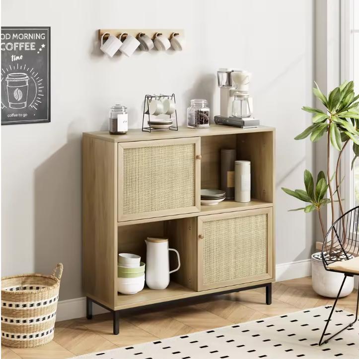 Rotan Sideboard met Schuifdeur – Buffetkast met 4 Vakken, Huis en Inrichting, Kasten | Buffetkasten, Nieuw, Verzenden