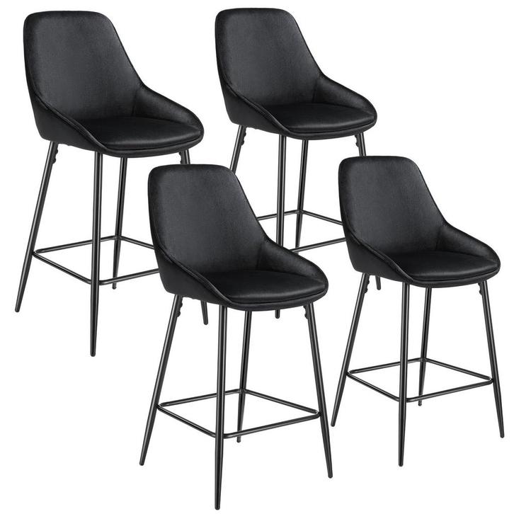 Barkruk Siera met rugleuning - Fluweellook zwart/zwart, Set, Huis en Inrichting, Barkrukken, Verzenden
