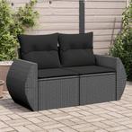 vidaXL Tuinbank 2-zits met kussens poly rattan zwart, Tuin en Terras, Verzenden, Nieuw, Rotan