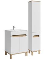 Badplaats Badkamermeubelset Set Otero 60cm - Wit met Eiken, Huis en Inrichting, Badkamer | Badkamermeubels, Verzenden, Nieuw, Wastafelkast