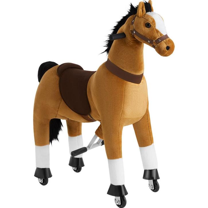 Hobbelpaard op wielen, pluche, realistisch ontwerp - 34 x 89, Kinderen en Baby's, Speelgoed | Houten speelgoed, Verzenden