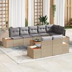 vidaXL 9-delige tuinbankset met kussens - Beige poly riet &, Verzenden, Nieuw, Rotan