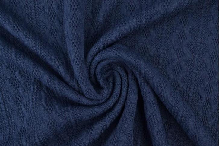 10 meter jacquard gebreide kabelstof - Marineblauw, Hobby en Vrije tijd, Stoffen en Lappen, 120 cm of meer, 200 cm of meer, Blauw