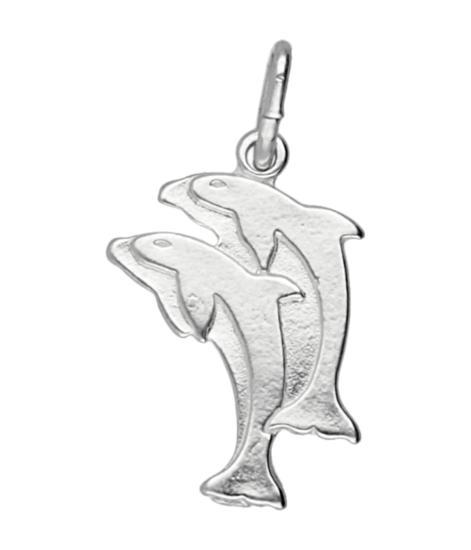 Zilveren Dolfijn vlak ketting hanger - dubbel, Sieraden, Tassen en Uiterlijk, Kettinghangers, Verzenden