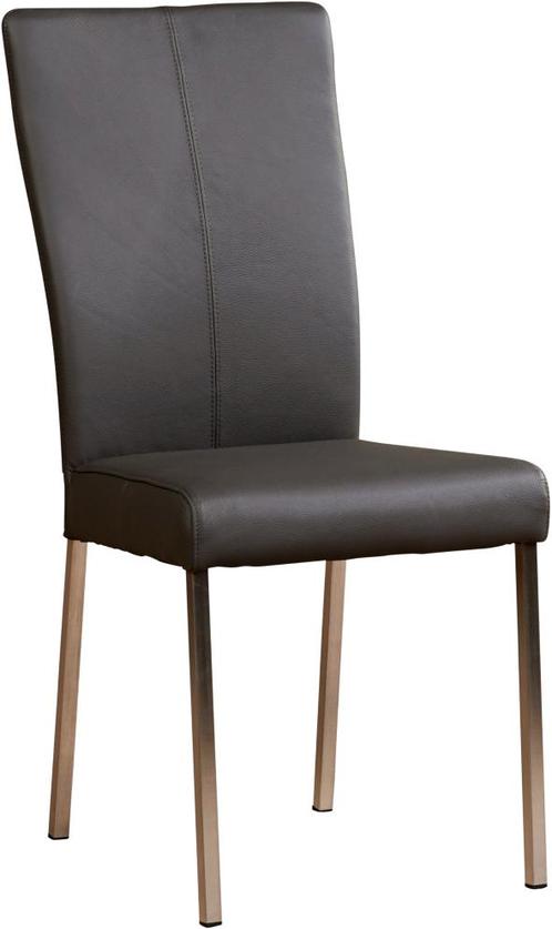 Donkergrijze leren moderne eetkamerstoel - poot vierkant rvs, Huis en Inrichting, Stoelen, Eén, Overige kleuren, Nieuw, Leer, Ophalen of Verzenden
