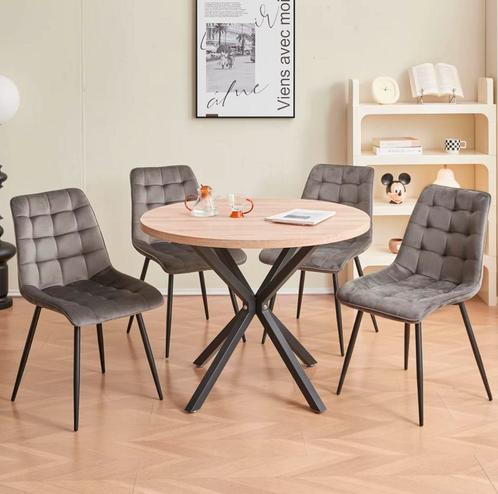 Nieuwe Set 4 Eetkamerstoelen Grijs - Fluwelen Zitting Nordic, Huis en Inrichting, Stoelen, Vier, Grijs, Nieuw, Stof, Verzenden