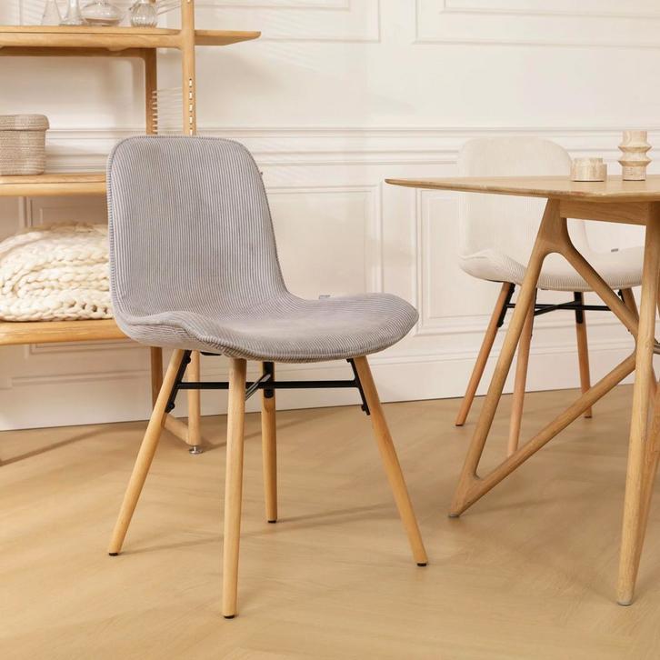 Nena eetkamerstoel ribstof grijs | Houten onderstel, Huis en Inrichting, Stoelen, Eén, Grijs, Nieuw, Verzenden