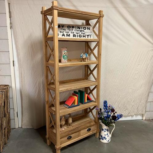 Boekenkast - Massief teak - 5 planken en 2 lades - TTM Wonen, Huis en Inrichting, Kasten | Boekenkasten, 25 tot 50 cm, Met lade(s)