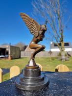 Beeld, Bronze Winged Lady Car Mascot - 24.5 cm - Brons,, Antiek en Kunst