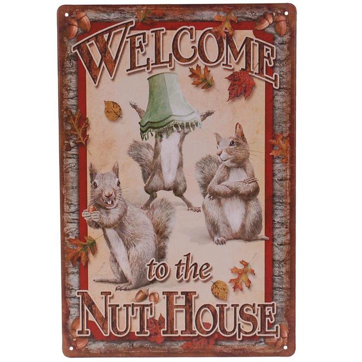 Metalen Plaatje - Eekhoorns - Welcome to the Nut House - 20x, Huis en Inrichting, Woonaccessoires | Tekstborden en Spreuken, Nieuw