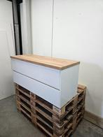 Badmeubel 120 x 46 cm glans wit / naturel 3,5 cm dik eiken b, Huis en Inrichting, Badkamer | Badkamermeubels, Ophalen of Verzenden