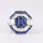 Ring - 14 karaat Witgoud - 5.95ct. tw. Saffier - Diamant -, Sieraden, Tassen en Uiterlijk, Ringen, Nieuw
