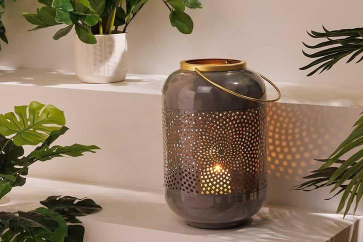 Decoratieve lantaarn CANDLELIGHT 30cm grijs metaal, Huis en Inrichting, Woonaccessoires | Overige, Ophalen of Verzenden
