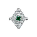 Witgouden vintage cocktail ring met smaragd en diamant 18, Sieraden, Tassen en Uiterlijk, Ringen, Ophalen of Verzenden, Nieuw