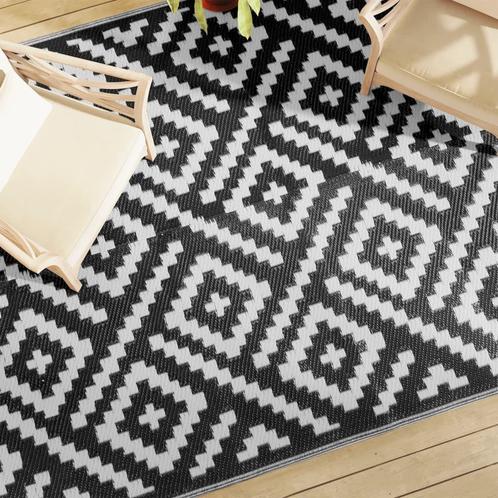 vidaXL Buitenkleed ARAKIL 190x290 cm PP wit en zwart, Huis en Inrichting, Stoffering | Tapijten en Kleden, Zwart, Nieuw, Verzenden