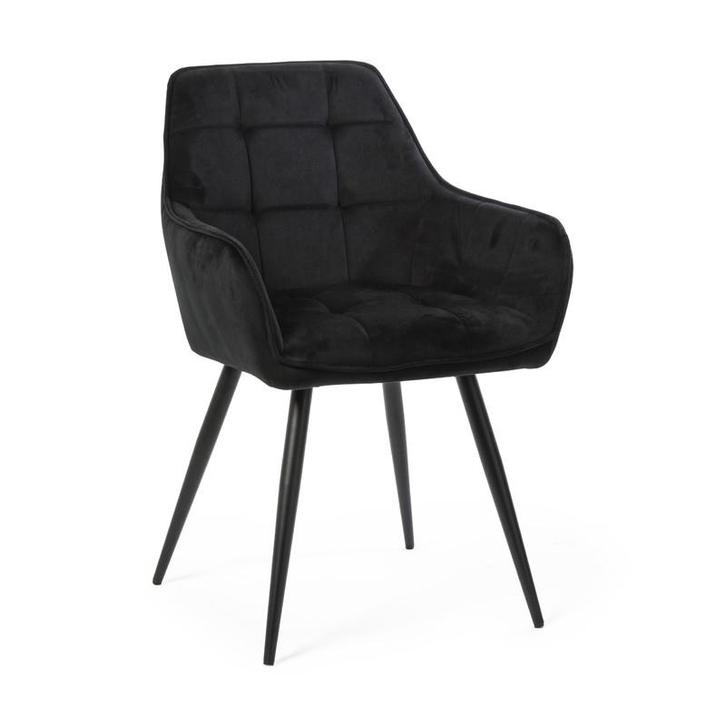 Eetkamerstoel velvet met armleuning - zwart - 87x56.5x43 cm, Huis en Inrichting, Stoelen, Verzenden