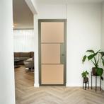 Stalen Binnendeur 3 Vlaks Olijfgroen Mat glas Met slot, Doe-het-zelf en Verbouw, Minder dan 80 cm, Binnendeur, Nieuw, Metaal