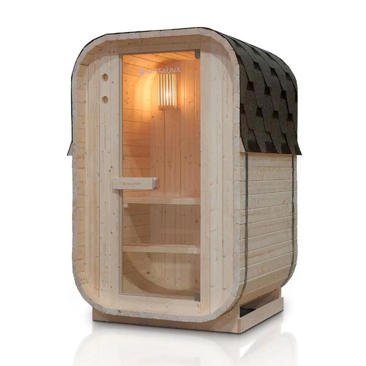 Vierkante Barrelsauna Nolvik - Incl. Toebehoren - 120x128 x1, Sport en Fitness, Sauna, Nieuw, Verzenden