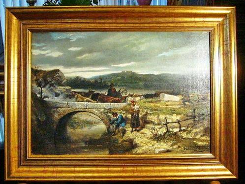 Benedict Masson (1819-1893) - Landschaft mit Bauern und, Antiek en Kunst, Kunst | Schilderijen | Klassiek