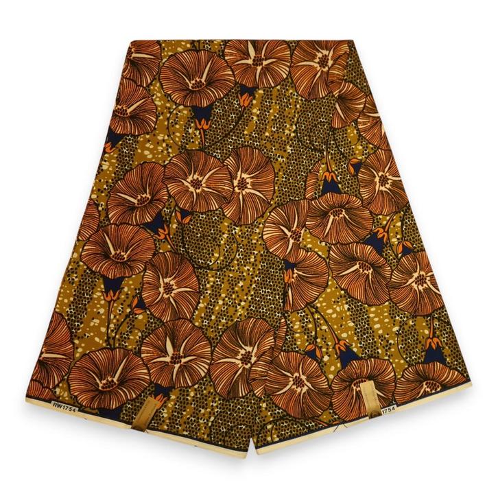 Afrikaanse wax print stof - Bruin en Oranje Autumn Bloom Wav, Hobby en Vrije tijd, Stoffen en Lappen, Nieuw, Ophalen of Verzenden