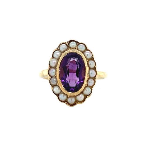 Entourage ring met amehist en parel 9 krt, Sieraden, Tassen en Uiterlijk, Ringen, Nieuw, Ophalen of Verzenden