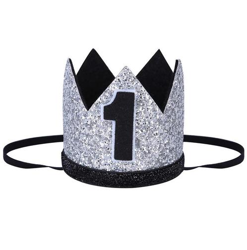 1e verjaardag cakesmash glitter hoedje zilver met zwart, Kinderen en Baby's, Babykleding | Maat 80, Jongetje of Meisje, Nieuw