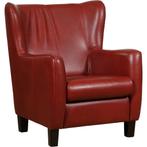 Leren fauteuil Hug - Granada Rouge (rood) - Poten hout, Nieuw, Ophalen of Verzenden, 75 tot 100 cm, Eigentijds, Klassiek, Retro, Romantisch