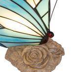 Tiffany vlinderlamp – Blauw &amp; Turquoise Glas – H 24 cm, Verzenden, Nieuw