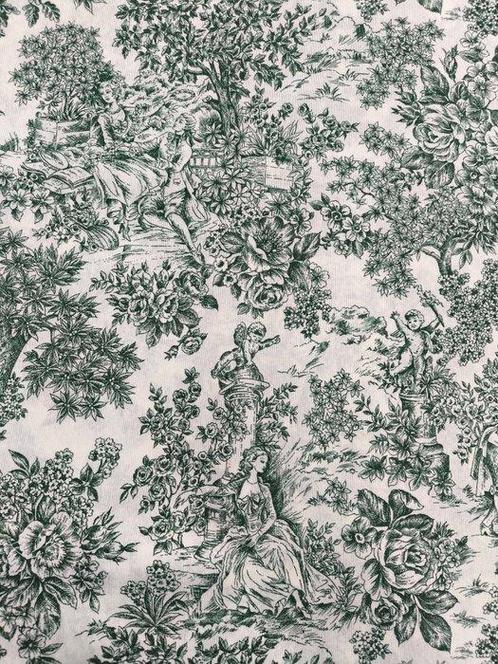 EXCLUSIEVE TOILE DE JOUY-PATROON KATOENSTOF, GROENE KLEUR -, Antiek en Kunst, Curiosa en Brocante