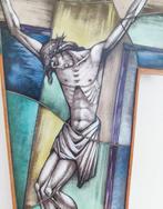 Crucifix - Glas, Hout - 1950-1960 - Gebroeders Van Paridon -