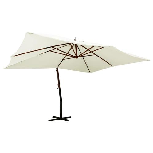vidaXL Zweefparasol met houten paal 400x300 cm zandwit, Tuin en Terras, Parasols, Zweefparasol, Nieuw, Meer dan 4 meter, Verzenden