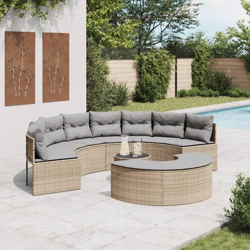 vidaXL 3-delige Loungeset halfrond poly rattan beige, Tuin en Terras, Tuinsets en Loungesets, Loungeset, Nieuw, Rotan, Verzenden