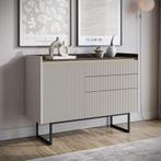 Meubella | Dressoir beige 98cm 4 deuren Opbergkast met led, 100 tot 150 cm, Verzenden, Nieuw, Modern