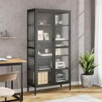 vidaXL buffetkast 85x40x180 cm glas en staal zwart, Huis en Inrichting, Kasten | Buffetkasten, Verzenden, Nieuw, 50 tot 100 cm