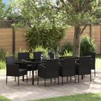 vidaXL 9-delige Tuin Eetset met Kussens Zwart Poly Rattan, Tuin en Terras, Tuinsets en Loungesets, Verzenden, Nieuw, Rotan