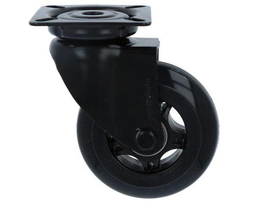 Zwenk Skatewiel Zwart met bevestigingsplaat 75 mm, Doe-het-zelf en Verbouw, Zwenkwielen, Nieuw, Ophalen of Verzenden