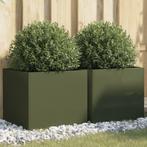 vidaXL Plantenbakken 2 st 42x40x39 cm staal olijfgroen, Verzenden, Nieuw, Metaal