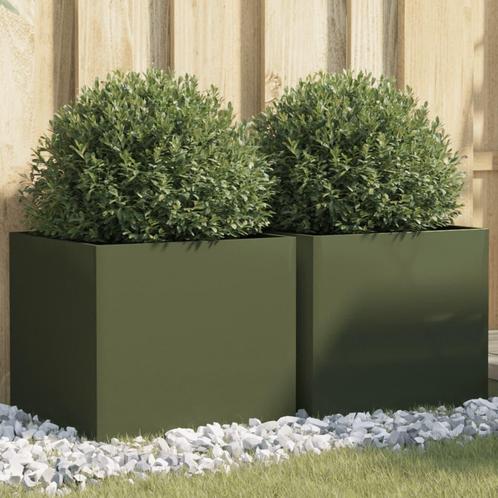 vidaXL Plantenbakken 2 st 42x40x39 cm staal olijfgroen, Tuin en Terras, Bloembakken en Plantenbakken, Nieuw, Metaal, Verzenden